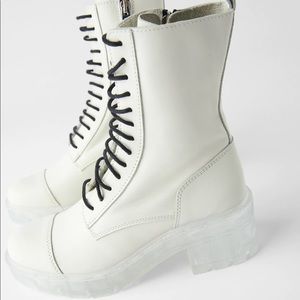 Zara LACED White Leather Ankle Boot Clear Lug Heel